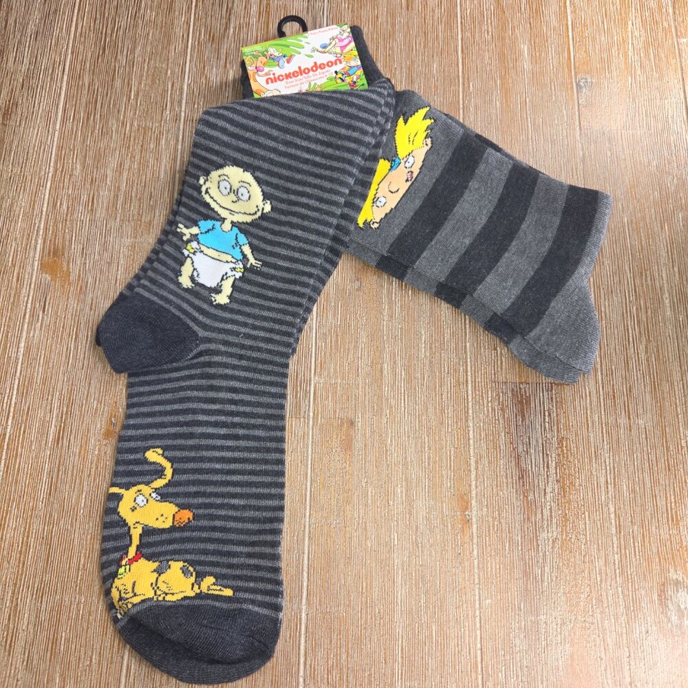 Nickelodeon Unisex Crew Socks 2 Pair Size 6-12 Rugrats and Hey Arnold
